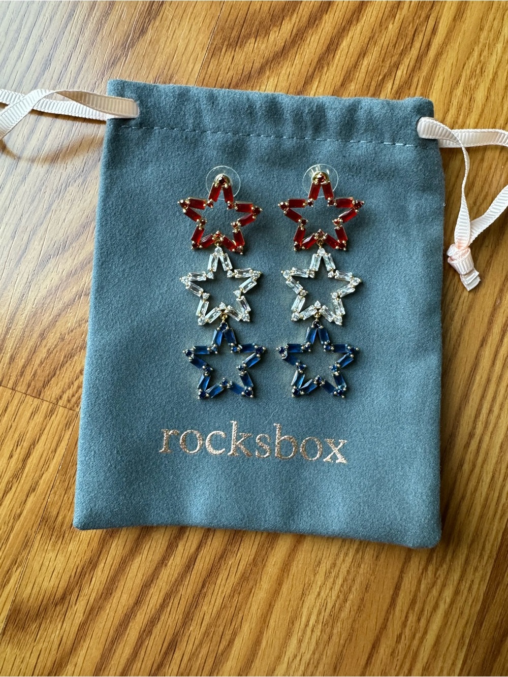 Rocksbox Tri-Star Drop Earrings - Red, Clear & Blue